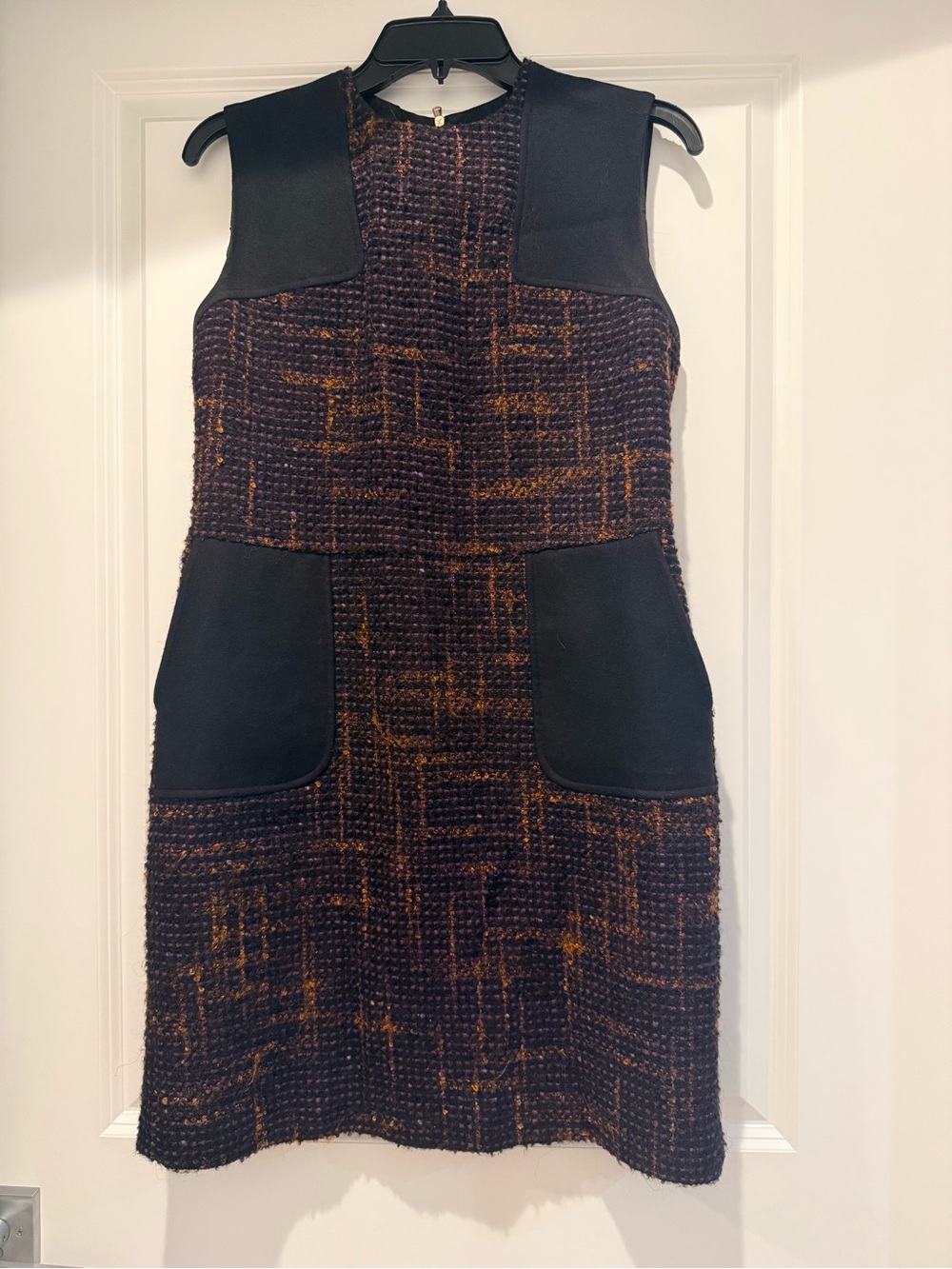 RED Valentino Black and Brown Tweed Sleeveless Shift Dress